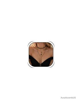 Gothic Cross Necklace Women Layered Black Beaded Y-Shaped Lariat Pendant